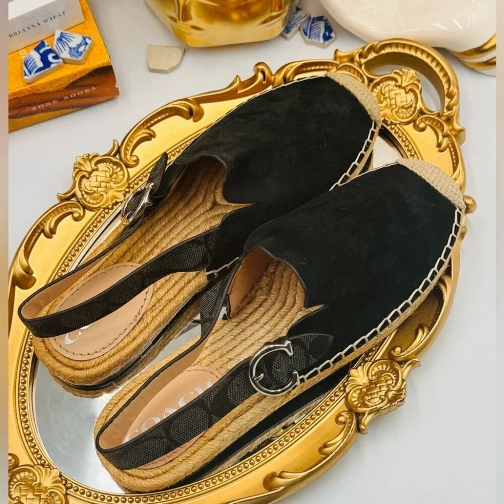 🆕 COACH 🧿 NWOT Black Suede Candice Espadrille - Size US 6